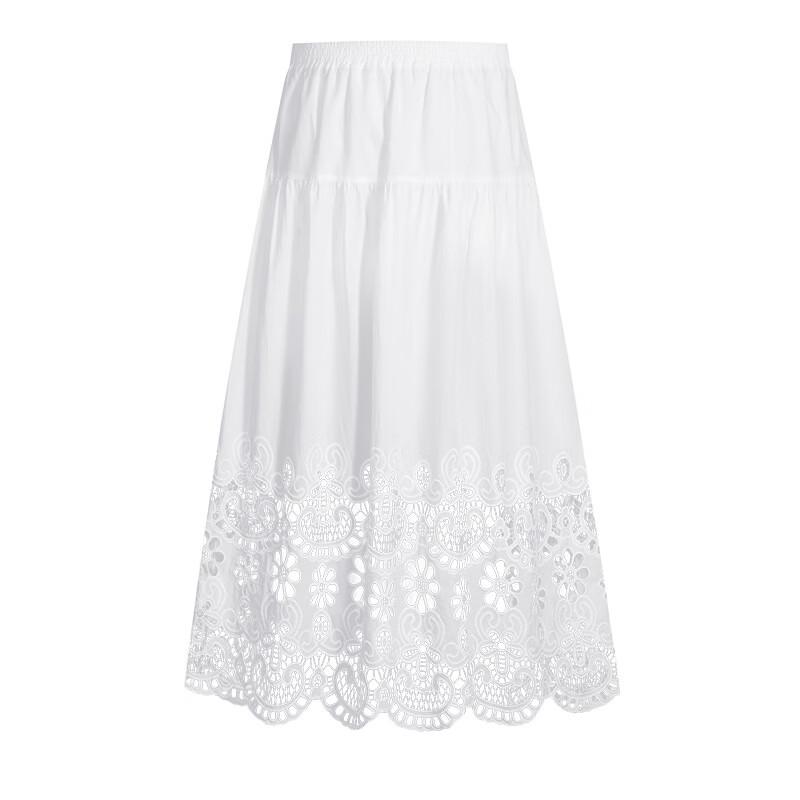 Navigare Women's Embroidered Cotton A-Line Midi Skirt