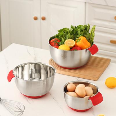 Edelstahl-Rührschüssel mit Griff und Ausgießer Metall-Stapelschüssel mit rutschfesten Böden für Küche Mixen Kochen Backen Vorbereitung