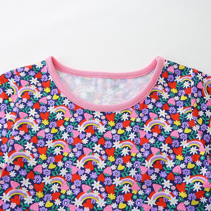 Vestito Estivo per Bambina Stampa Cartoni Animati Moda Manica Corta Gonna Bambina Girocollo Vestito Principessa