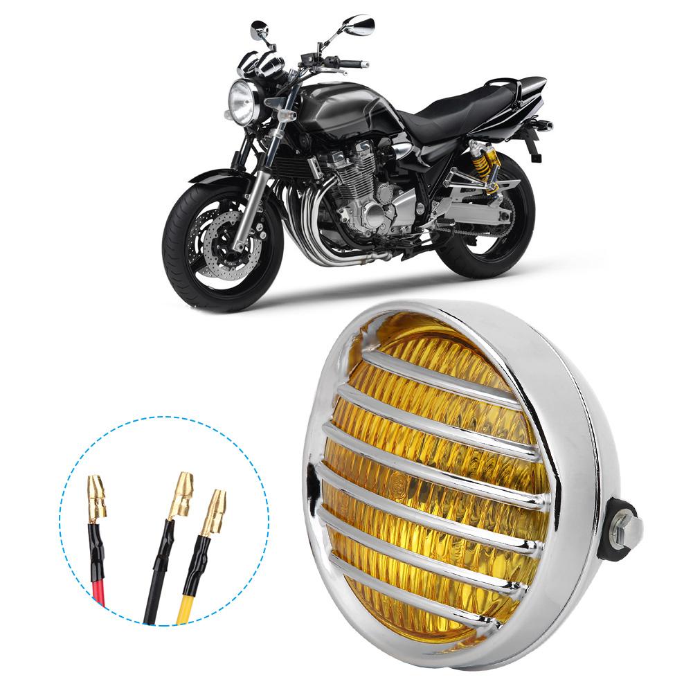 Vintage Motorcycle Grill Headlight Halogen Head Lamp High Brightness Electroplate