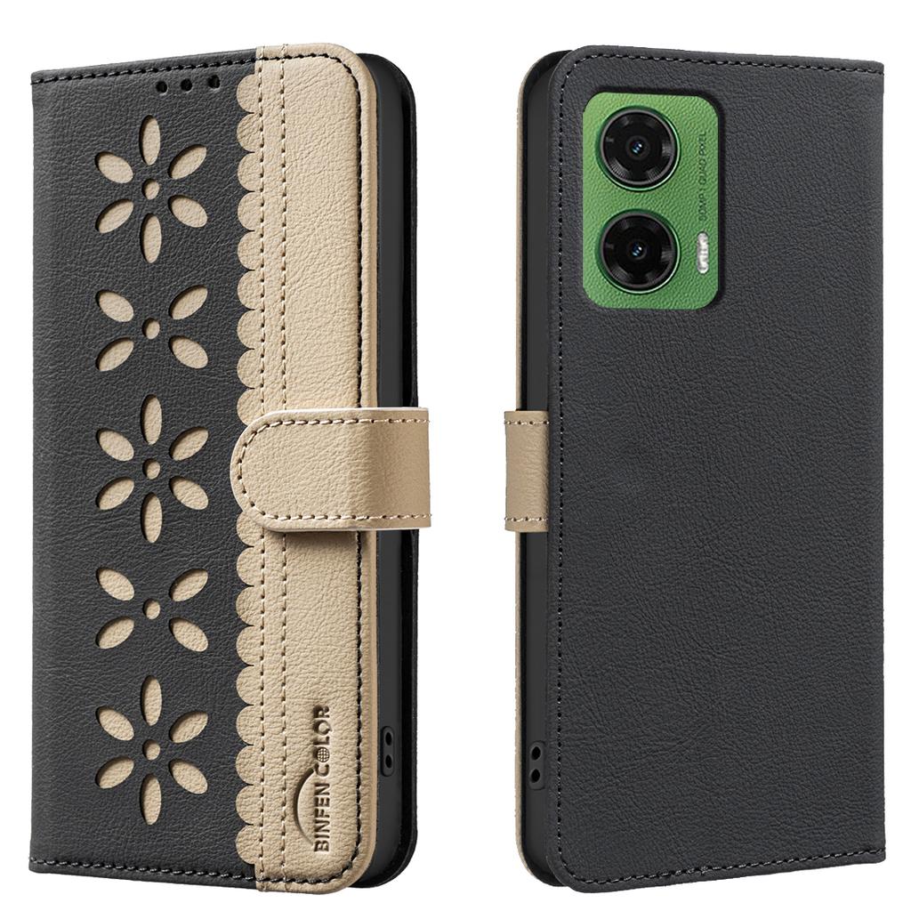 For Motorola Moto G35 5G Leather Case BINFEN COLOR BF36 Floral Pattern Phone Cover RFID Blocking Wallet Stand