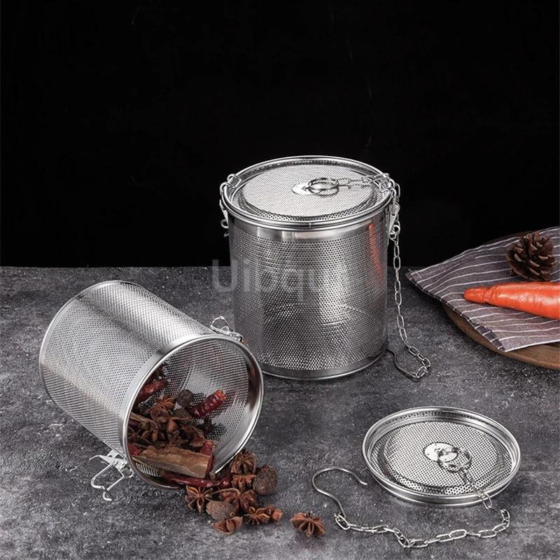 Kulatý otvor 304 nerezová ocelová kořenící taška na omáčku, polévku, chuť koření, košík, solný hrnec, oddělovač strusky, cedník, sítka
