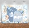 Bohemian Baby Shower Backdrop Bear Blue Flower Pampas Grass Hello Baby Boys Welcome Party Decor Background Props Custom