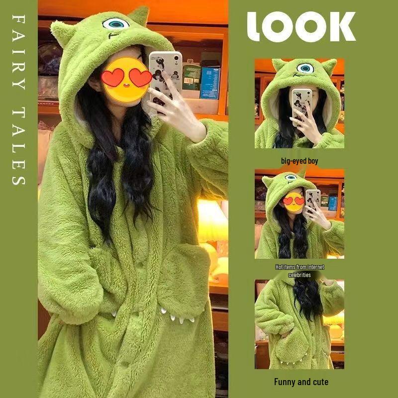 

Жіноча мила мультяшна піжама з коралового флісу - Теплий, товстий халат довгого стилю для осені та зими Extra Large (168-173cm)