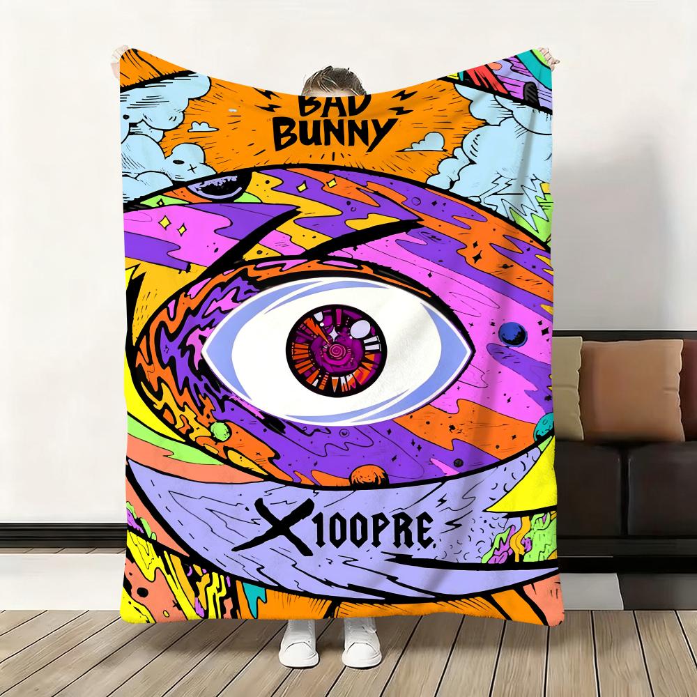 Rapper Bad Bunny Throw Soft Flannel Blanket Warm Knee Skin-Friendly Throw for Sofa Office Bed Traveling Winter Oversize 75x90cm