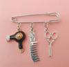 Safety Pin Brooch with Scissors Hair Dryer and Comb Charms Metal Enamel Accessories for Clothing Bags and Hats Decoration