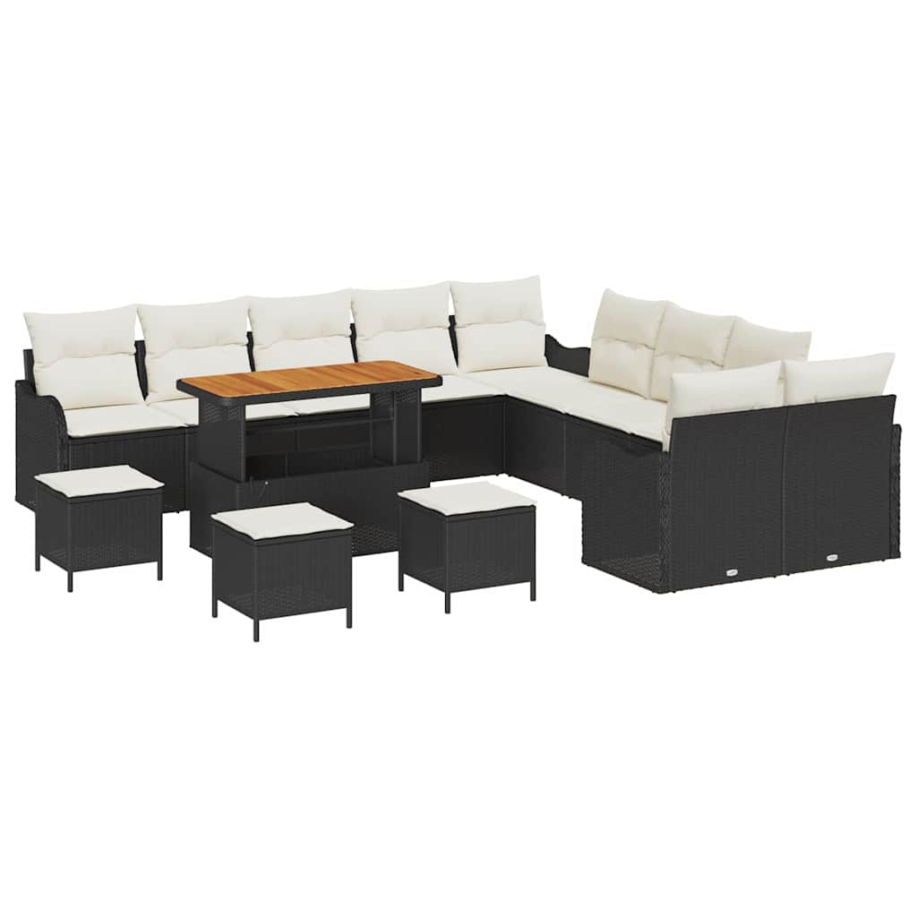 Garden Sofa Set with Cushions 14 pcs Black and Cream