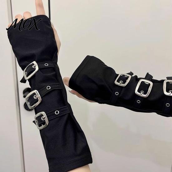 Unisex Fashion Gloves Goth Arm Warmers Fingerless for Women, Punk Metal Buckle Versatile Party Warmers, Gothic Steampunk Sleeves, Cosplay Accessories