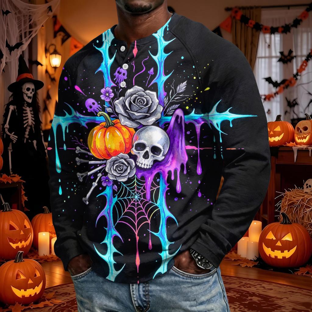 Men's Long Sleeve Shirt Loose Fit Casual Versatile Halloween Top