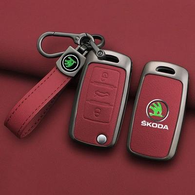 AAAAI1 Zinc Alloy Leather Car Remote Key Case Cover Protector Shell Fob For Superb A7 Kodiaq Octavia A7 A8 Keychain Accessories