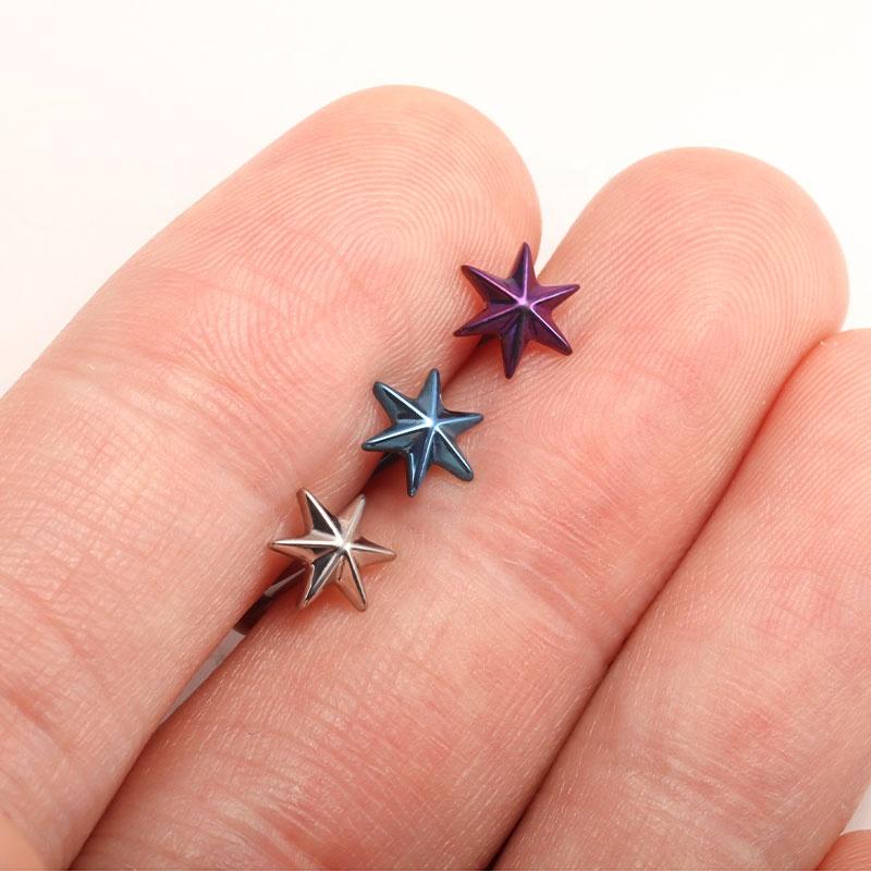 Six Pointed Star Anodized Plated ASTM F136 Titanium Labret Top Lip Ring Body Piercing Jewelry Helix Earrings