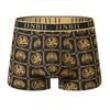 4 Pack Men's Black & Golden Antimicrobial Boxer Briefs, Breathable Stretchy Underwear, Casual Pantyhose Shorts, Random Print, Daily & Leisure Wear