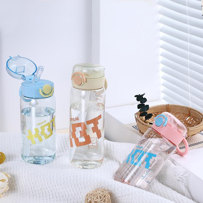 Water bottle simple and fresh children's water cup student high value plastic straw cup large capacity men and women summer portable sports