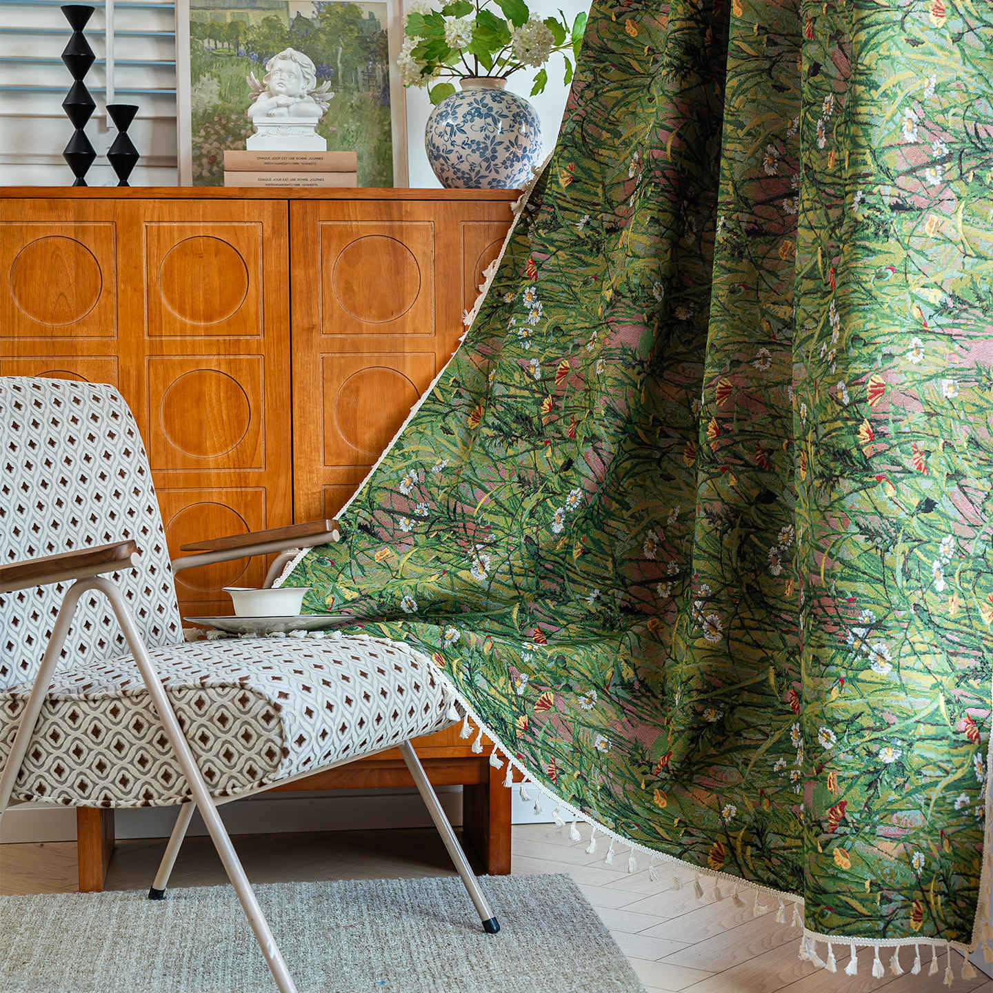 Thick Cotton Linen Floral Curtain Semi Blackout American Country Style For Bedroom And Kitchen 150*180cm