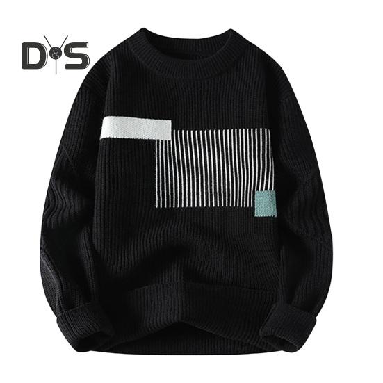 

Осень-зима мужской свитер толстый свободный трикотажный цветной круглый вырез длинный рукав пуловер эластичный повседневная спортивная деловая повседневная одежда свитер M чёрный