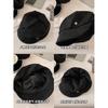 Vintage Pleated Black Beret Female Autumn and Winter Face Small Octagonal Hat Big Head Circumference Newsboy Painter Hat