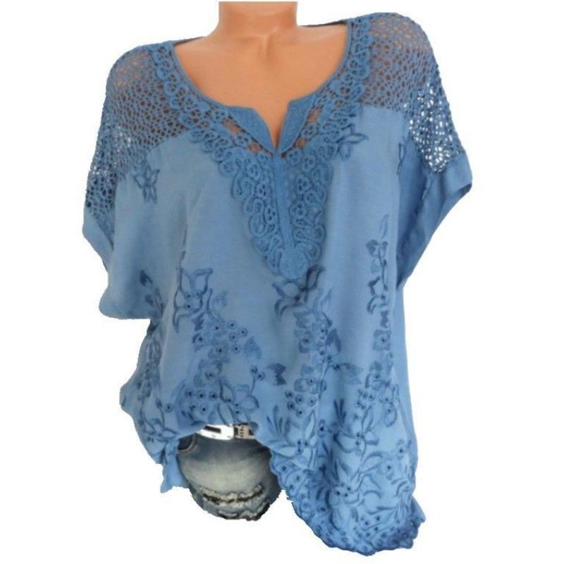 Summer New Style Hollow Lace Embroidered Top Crocheted Beach Pullover Loose Large Size Sun Protection Blouse for Vacation
