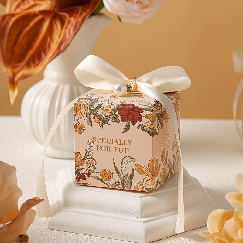 Европейский стиль Цветочная Свадебная Конфетная Подарочная Коробка Свадебный Подарок Конфетная Коробка Подарочная Упаковочная Коробка с Лентой-Бантом Жемчужная Бумажная Коробка для Вечеринки Other