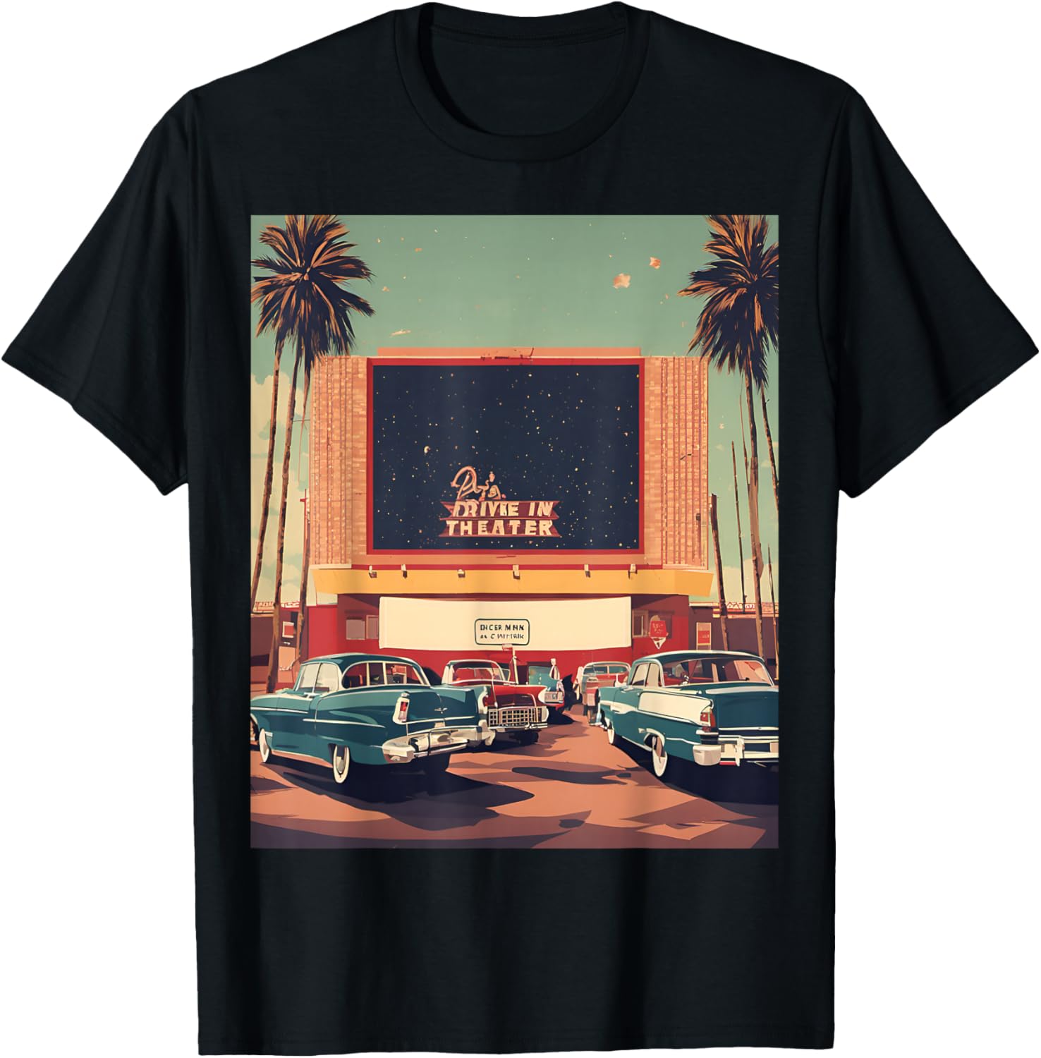 Retro Drive-in Theater Vintage Movies Graphic T-Shirt S разноцветный