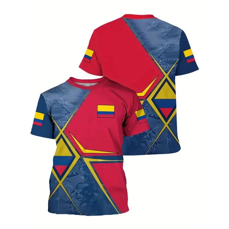 Colombia Flag Graphics T Shirt Fashion 3d Printed Yellow T-shirt For Men Oversized Round Neck Short Sleeves Sports Tops Tees