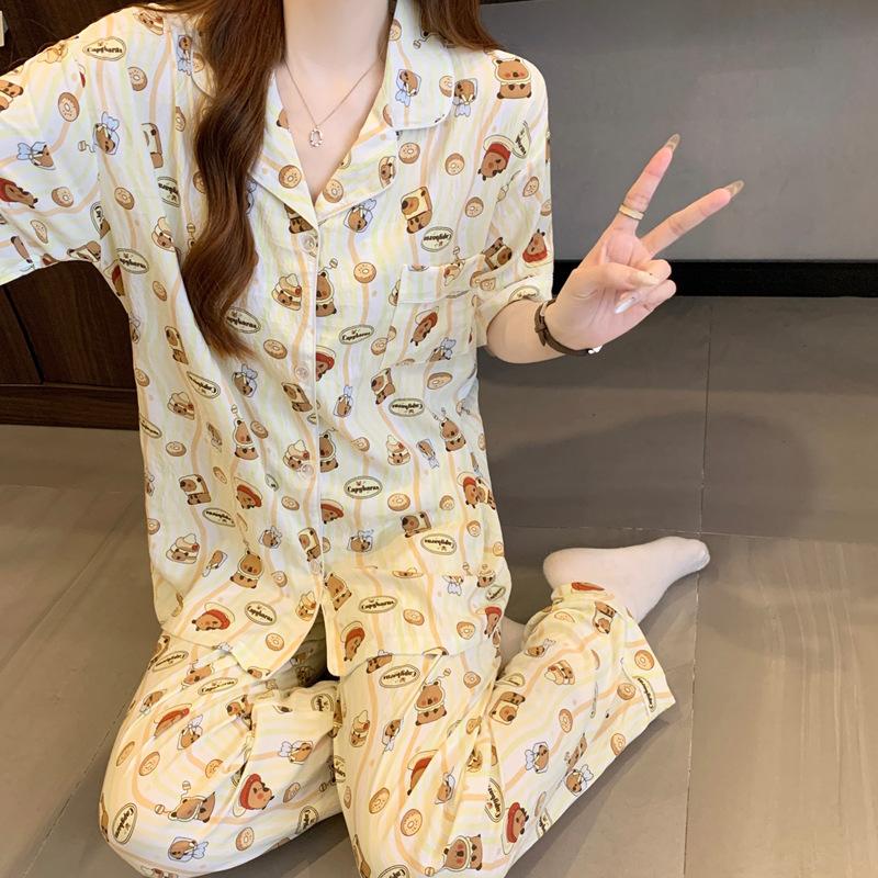 Mengqu Kapibara Casual High-Value Summer Cloud Cotton Women'S Pajamas Short-Sleeved Trousers Set