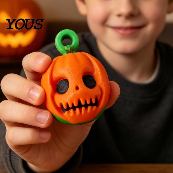 Pumpkin Fidget Spinner Rotating Halloween Toy, Stress Relief Ghost Face Plastic Gadgets Spinner, 3D Printed Toy for Keychain Pendant Party Favors