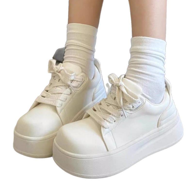 Cowhide version~ big head ugly cute little white shoes women's new muffin platform leather sneakers mango doll shoes