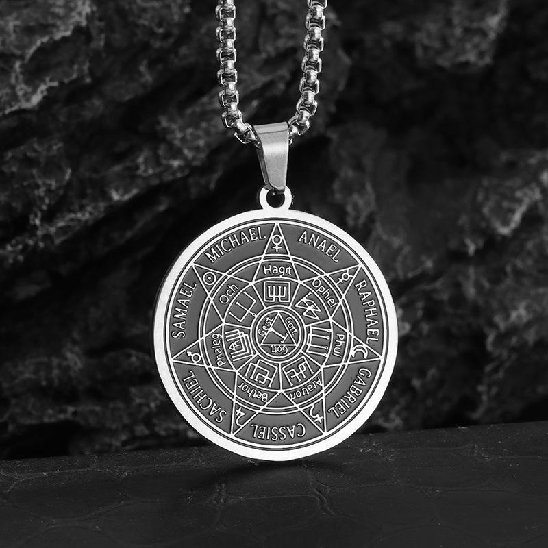 Wind Schmuck Sieben Erzengel Amulett Retro Siebenzackiger Stern Charakter Anhänger Halskette