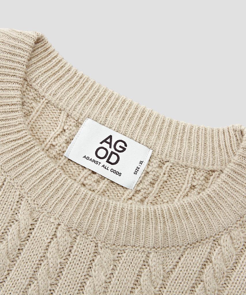 AGOD Crew Neck Oversized Cable Sweater Knit [Beige]