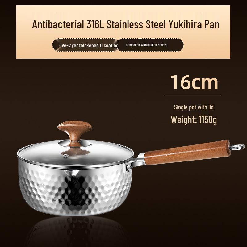Xunshun Mehrschichtige Yukihira-Pfanne aus Edelstahl, Unbeschichteter Babykost-, Suppen- und Ramen-Topf