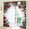 Christmas Ball Holiday Printed Curtains, 2 Pieces 2D Flat Printed Red Luxury Xmas Print Curtains with Snowflakes  for Holiday Party Decor