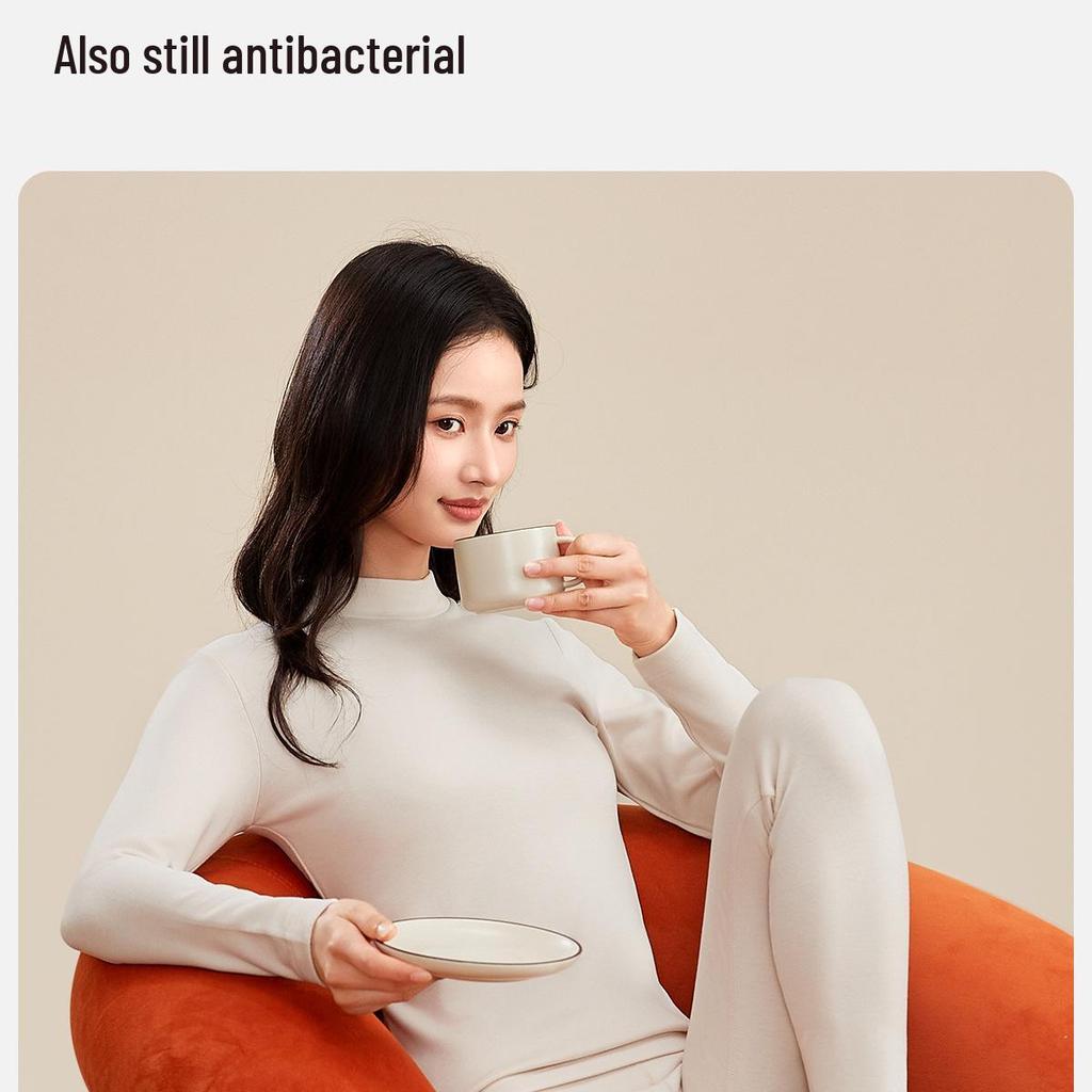 Women's Thermal Wool-Silk Mid-Neck Underwear Set - Slimming Base Layer for Winter and Autumn