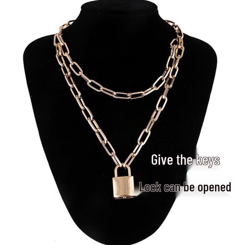 Unisex Multi-layer Lock Pendant Punk Necklace - European & American Style