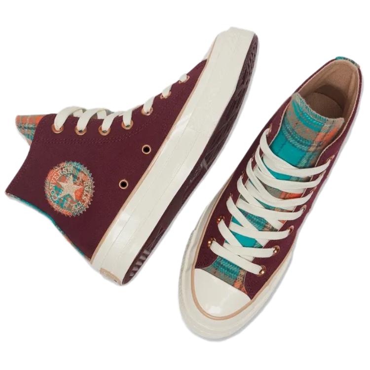 Converse  Chuck 70 High Canvas & Plaid - Deep Bordeaux Women Sneakers Purple Egret A12452C
