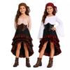Halloween Costume Dress Girls Vintage Asymmetrical Hem High Waist Ruffle Skirt Pirate Theme Stage Outfit