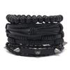 Foreign trade cross-border personality trend rivet hip-hop bracelet wooden bead bracelet set handmade leather woven men's bracelet