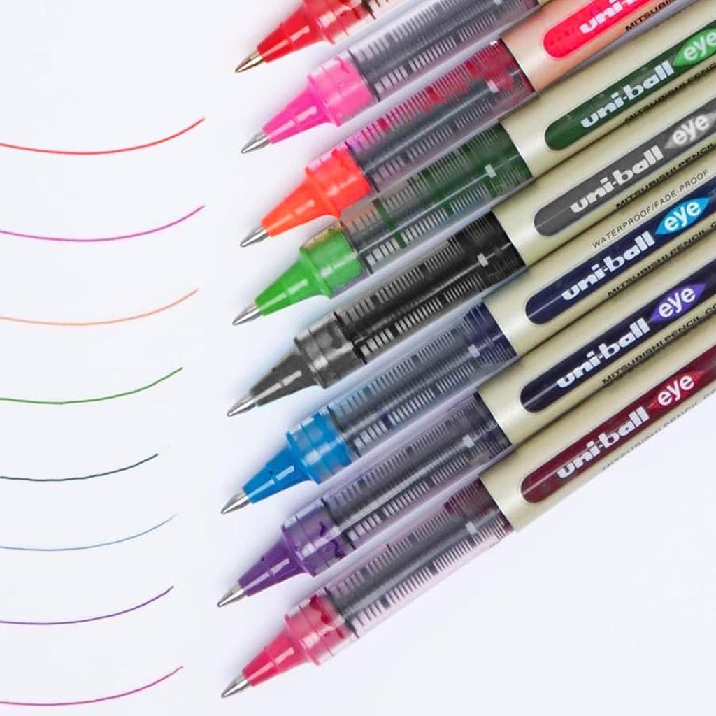 Uni-Ball Eye UB157 0.7 Mm Roller Ball Pens Multicolor Ink Pack of 8 for Office, School & Home Use