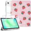 Case + Tempered Glass for Samsung Galaxy Tab A9 Plus / A11 Plus, with Stand Function - Strawberry Pattern