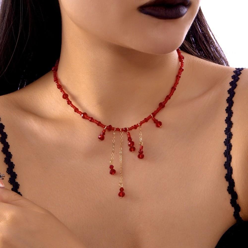 Tassel Blood Drop Necklace Red Halloween Choker Retro Halloween Collarbone Chain  Girl