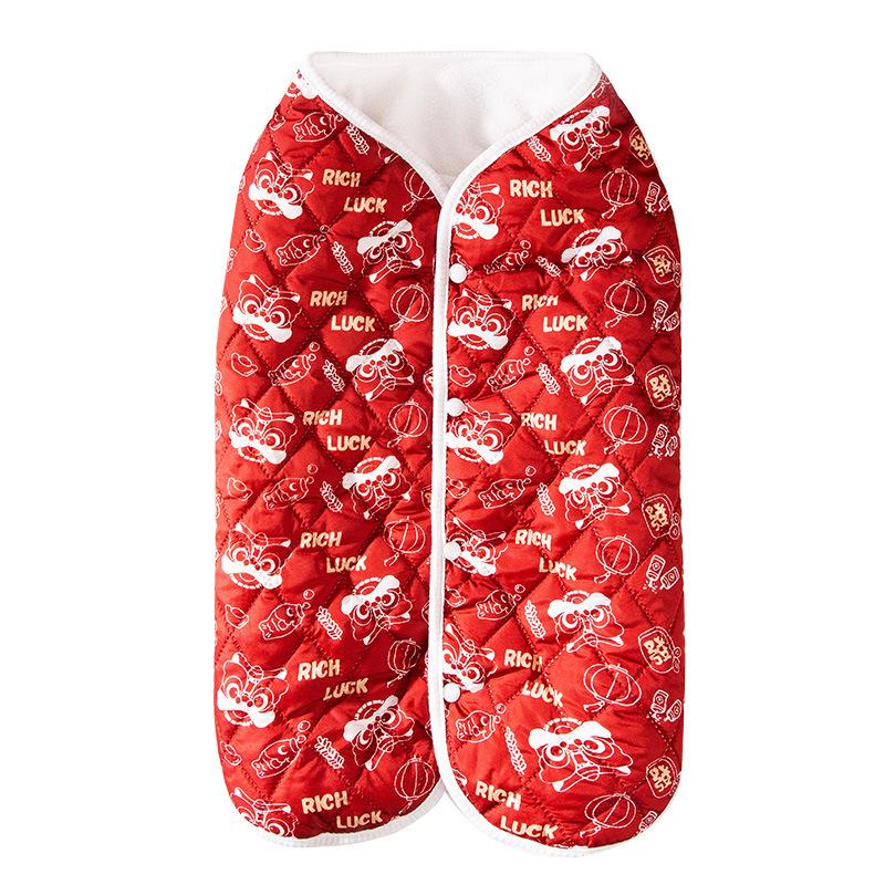 Autumn and Winter Big Dog Clothes Happy New Year Full Print Big Dog Vest Medium and Large Dog Golden Retriever Chinese New Year Pet Cotton-padded Clot