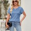 Women's Fashion Casual Solid Color Print Short Sleeve O Neck Blouses & Shirts