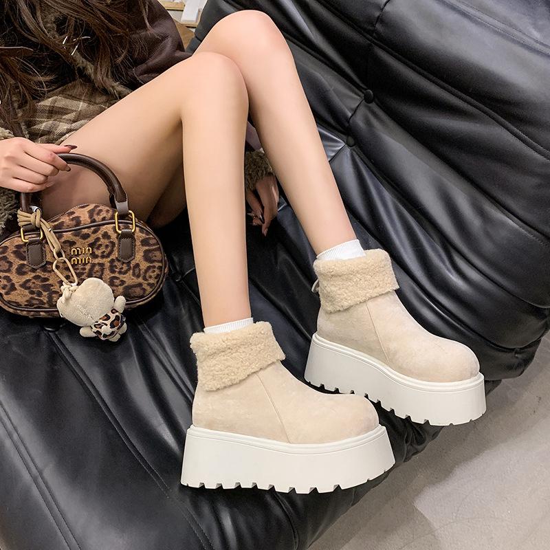 Thick-soled height-increasing small man fleece snow boots women's 2025 winter warm fashion cotton shoes wool cotton boots short boots