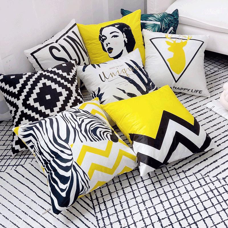 Car Beautiful Stickers Unisex Black/White Nordic Minimalist And Square Throw Pillows, Plush Car Sofa Cushions