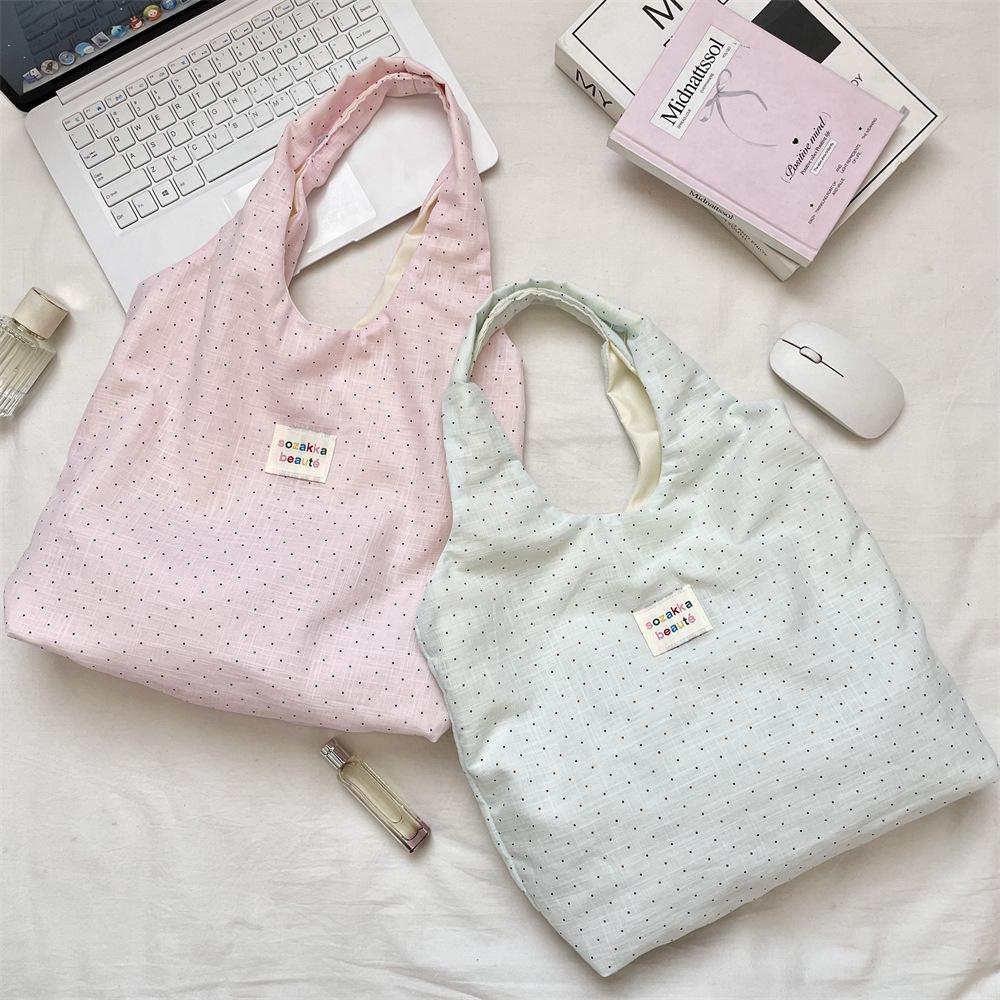 Cute Polka Dot Tube Top Bag Casual Shoulder Crossbody Bag for Women Large Capacity Canvas Tote Bag KTB