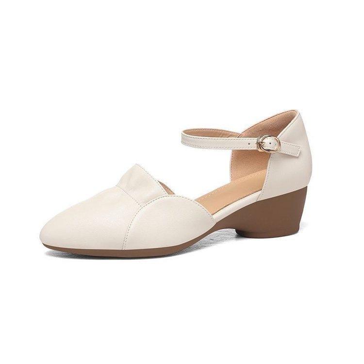 French bag head sandals thick heel new summer pointed retro soft leather summer cool leather shoes