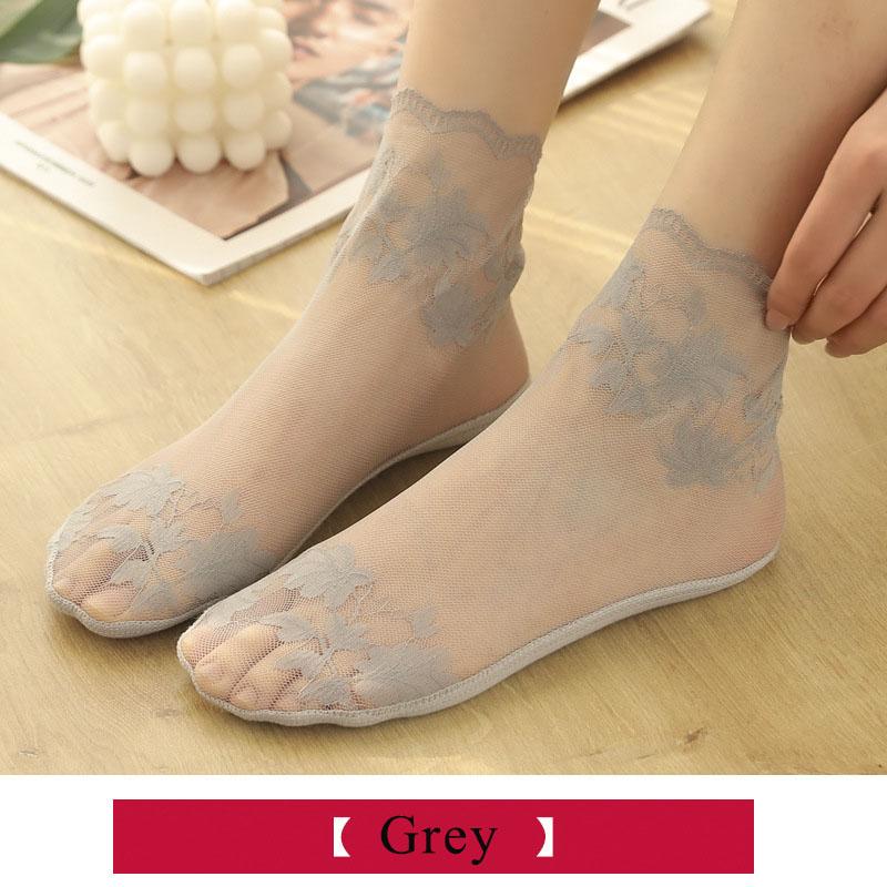 5 Pairs/Lot Summer Socks women's Lace Transparent Lolita Invisible Summer Thin Non-slip Short Ankle Black Low Cut Boat Sock