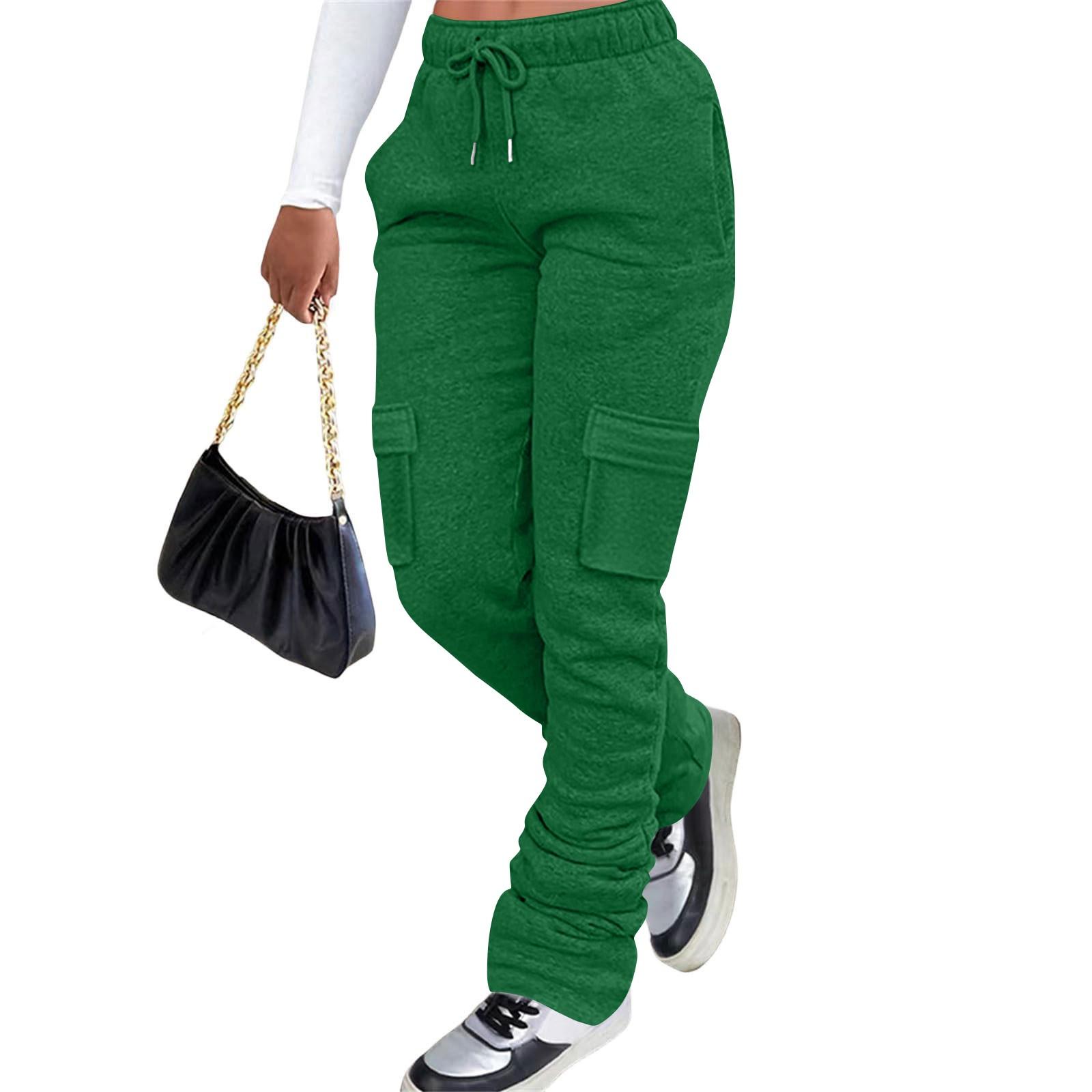 

Женские повседневные спортивные брюки-карго, плиссированные спортивные брюки-джоггеры, зимние спортивные брюки с завязками на ворсе и карманами L