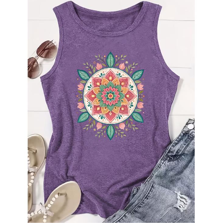 Elegant Vest for Women Bohemian colorful floral mandala print casual loose summer vest Fashionable and elegant tops for commuting, vacation, and