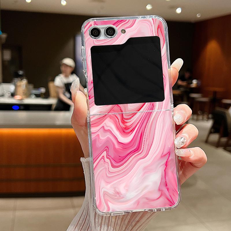 For Samsung Galaxy Z Flip 7 6 5 4 3 Case Watercolor Marble Pattern Hard Clear Folding Cover For Samsung Z Flip6 Flip5 Flip7