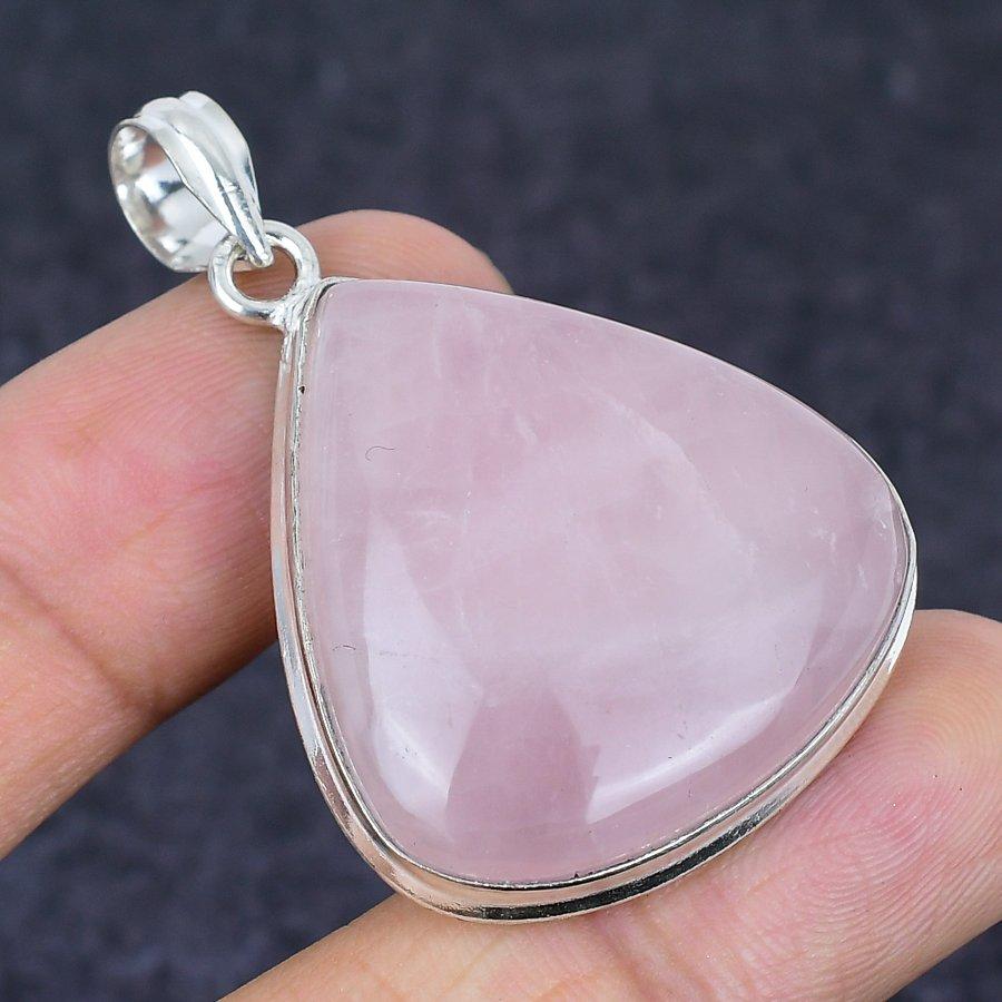 Rose Quartz Gemstone Handmade 925 Sterling Silver Jewelry Pendant 1.97" t3W16